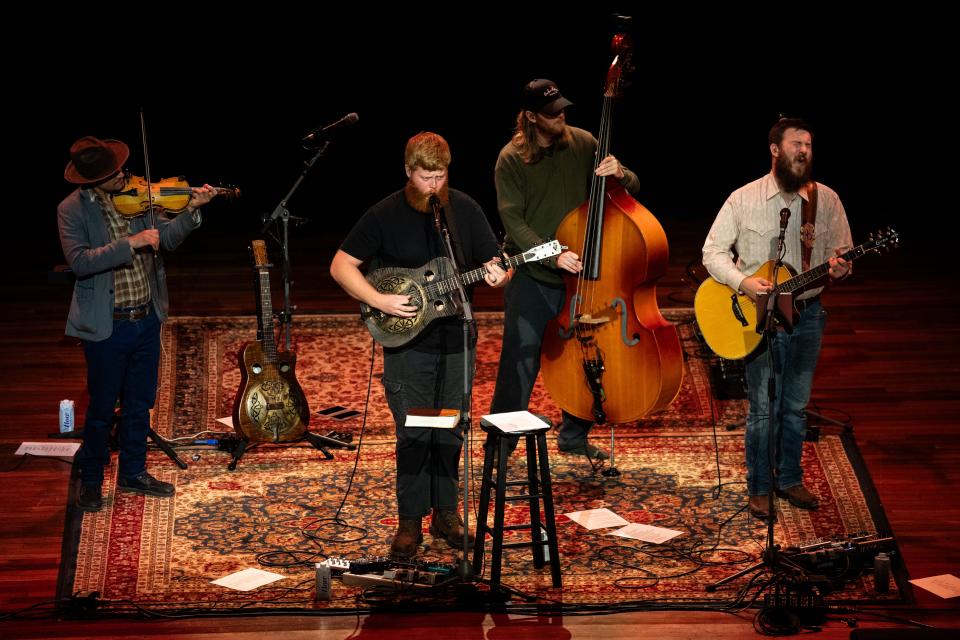 Oliver Anthony performs at the Ryman Auditorium in Nashville, Tenn., Thursday, Feb. 22, 2024.