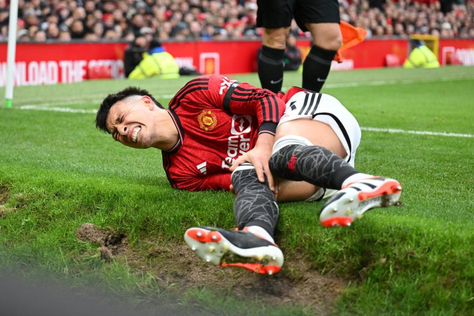 New injury: Lisandro Martinez suffered a knee problem during Manchester United's 3-0 win over West Ham (Getty Images)