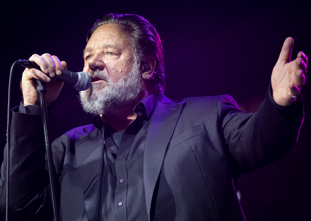 Russell Crowe performs with his band Indoor Garden Party during the "Firebrand" Premiere.