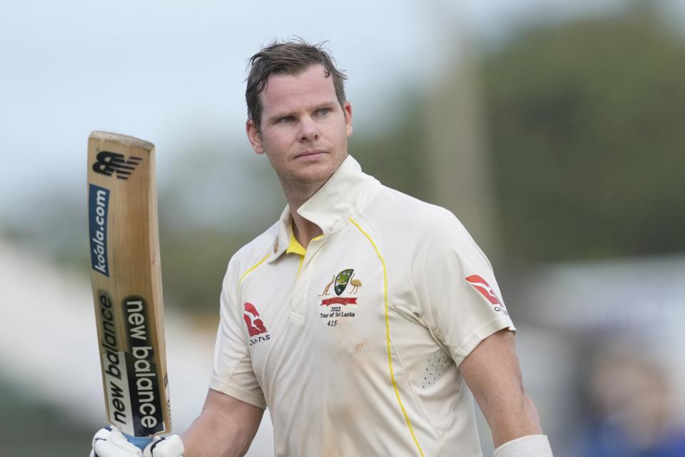 Australia's Steven Smith leaves the field at the end of the first day of the second cricket test match between Australia and Sri Lanka in Galle, Sri Lanka, Friday, July 8, 2022. (AP Photo/Eranga Jayawardena)