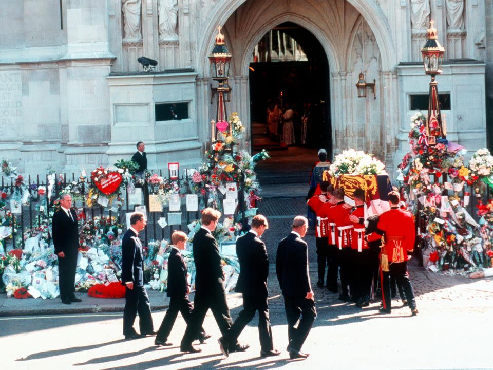 Earl Spencer and his nephews walked behind Diana's coffin. Photo: Getty