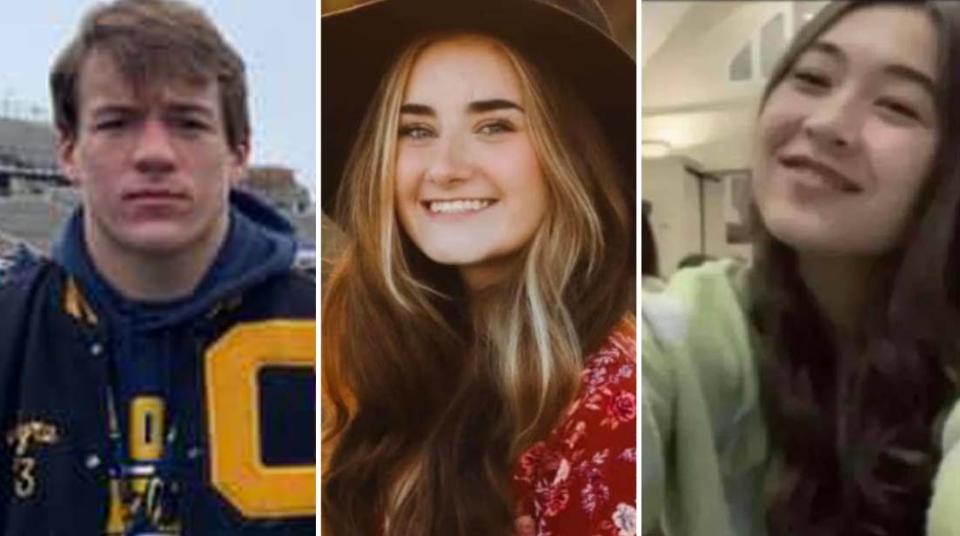 Tate Myre, 16, Madisyn Baldwin, 17, and Hana St Juliana, 14, are pictured.