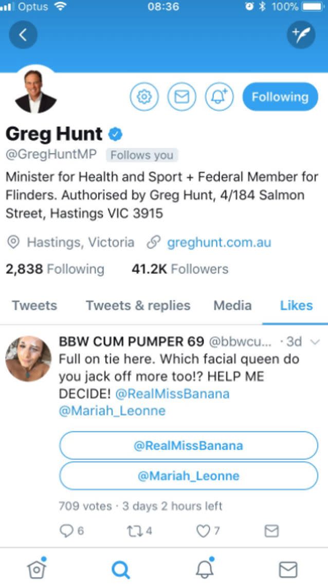 Mr Hunt allegedly 'liked' this post. Source: Twitter