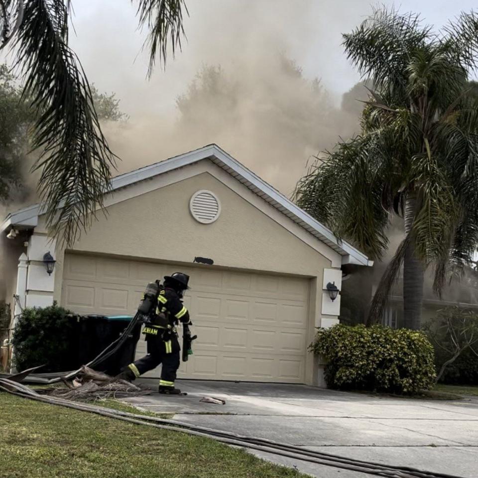 Palm Bay Fire Rescue said it received reports of the fire Tuesday afternoon on Emerson Drive.