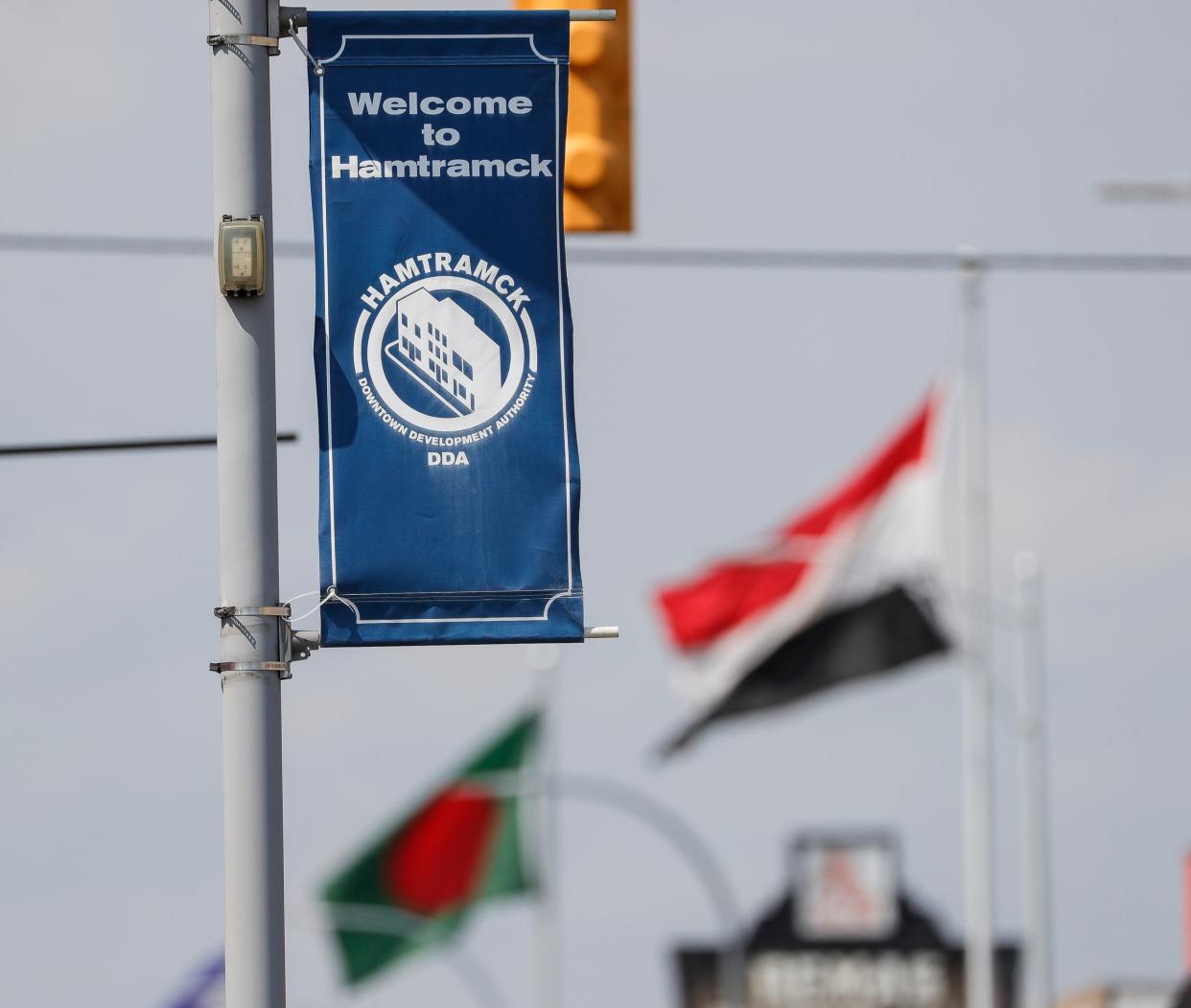 A Welcome to Hamtramck sign on Jos Campau Avenue in Hamtramck.