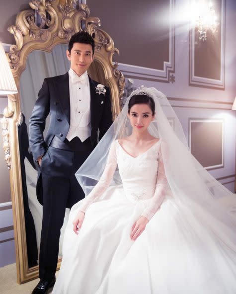 Angelababy married Huang Xiaoming on Oct. 10 at the Shanghai Exhibition Center.