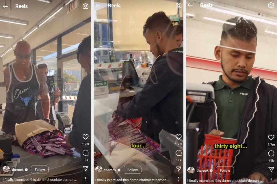 7-Eleven clerk counting and ringing up the Snickers bars