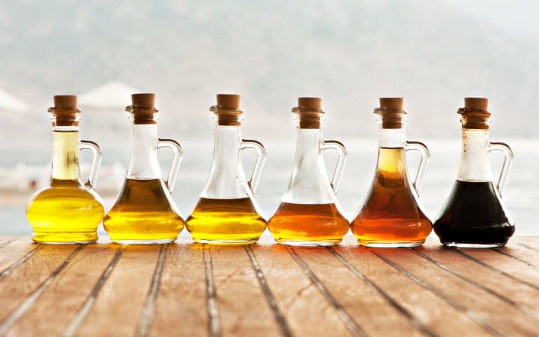 Olive oil and vinegar in bottles