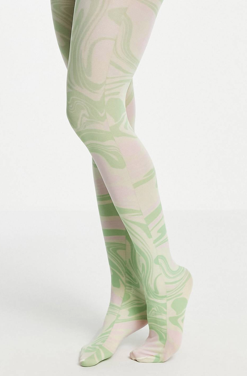 30) Swirl Printed Tights in Pastel Tones