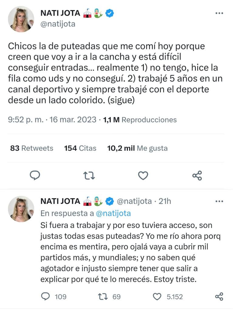 Nati Jota se explayó sobre las acusaciones en su contra