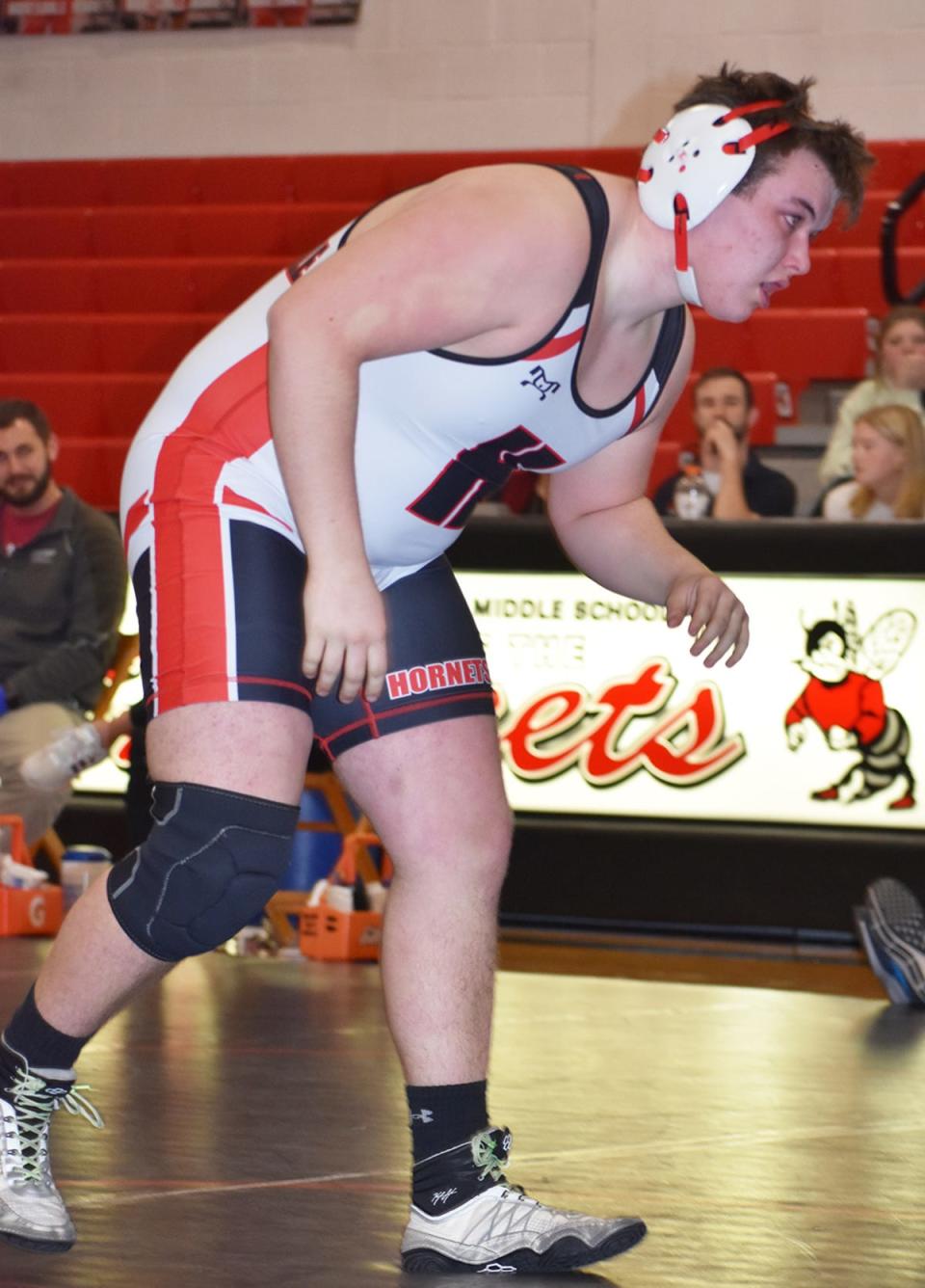 Honesdale's "unsung hero" Evan Funk in action during this year's District 2 Duals tournament.