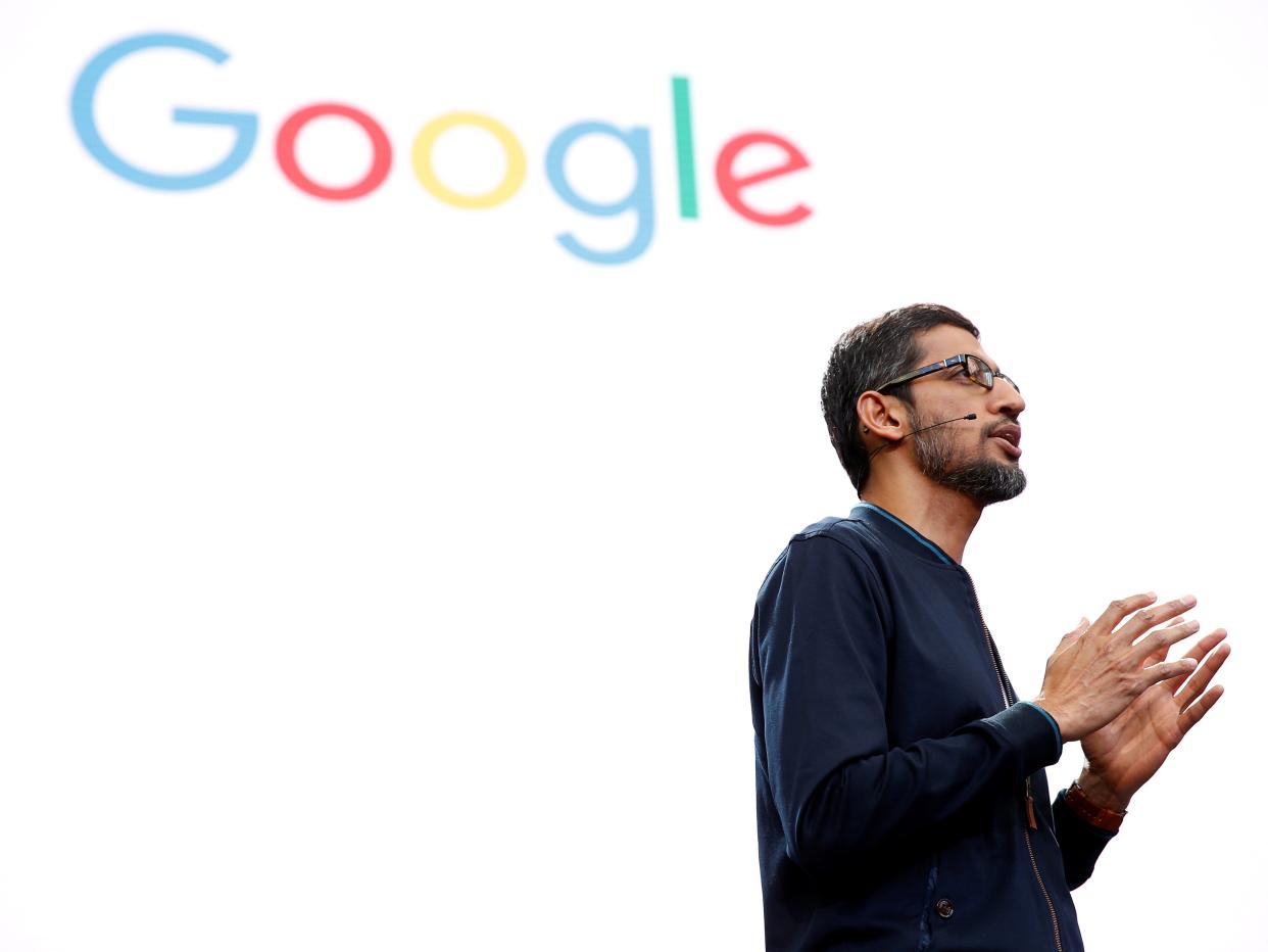 Google CEO Sundar Pichai speaks during the Google I/O 2016 developers conference in Mountain View, California