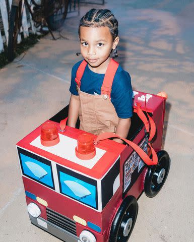 <p>Kim Kardashian/Instagram</p> Kim Kardashian's son Psalm, 4, dressed up as a fireman for Halloween this year.