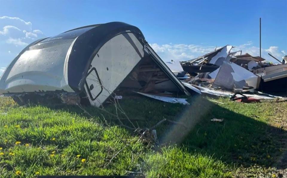 A camper in Overbrook, Kansas, damaged by the tornadoes