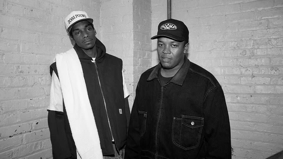 Rapper Snoop Doggy Dogg and rapper and producer Dr. Dre poses for photos backstage at the Regal Theater in Chicago in January 1993. (Photo By Raymond Boyd/Getty Images) - Raymond Boyd/Michael Ochs Archives/Getty Images