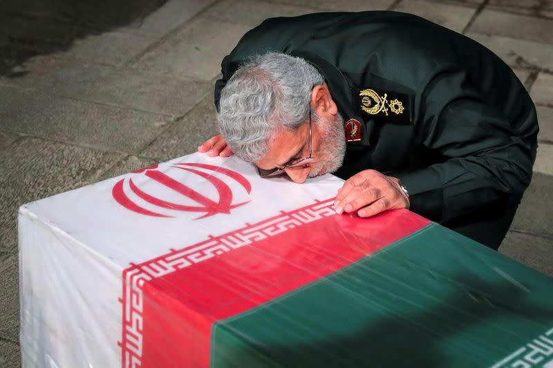 FILE PHOTO: Funeral of senior adviser for Iran's Revolutionary Guards, Sayyed Razi Mousavi, in Tehran