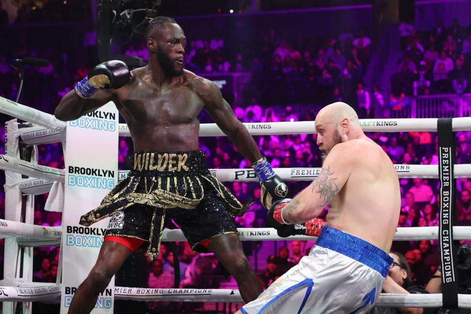 Brutal knockout: Deontay Wilder flattened Robert Helenius in the first round last year (Getty Images)
