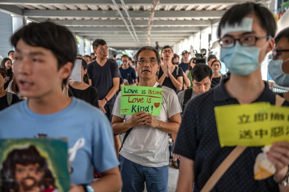 Christian protesters demonstrating in Hong Kong on June 14, 2019.