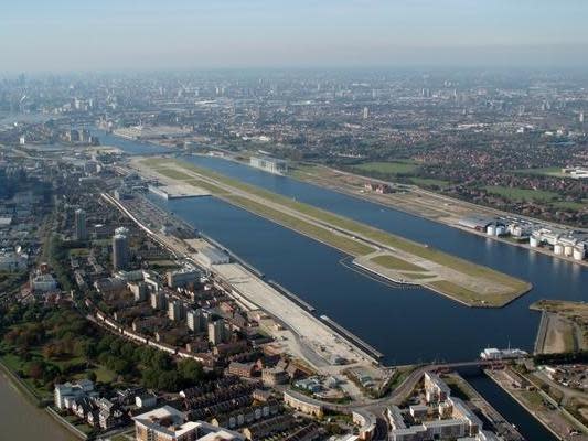 The runway is alongside King George V Dock: London City Airport