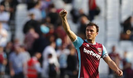 Britain Football Soccer - West Ham United v Swansea City - Premier League - London Stadium - 8/4/17 West Ham United's Mark Noble celebrates after the match Reuters / Eddie Keogh Livepic