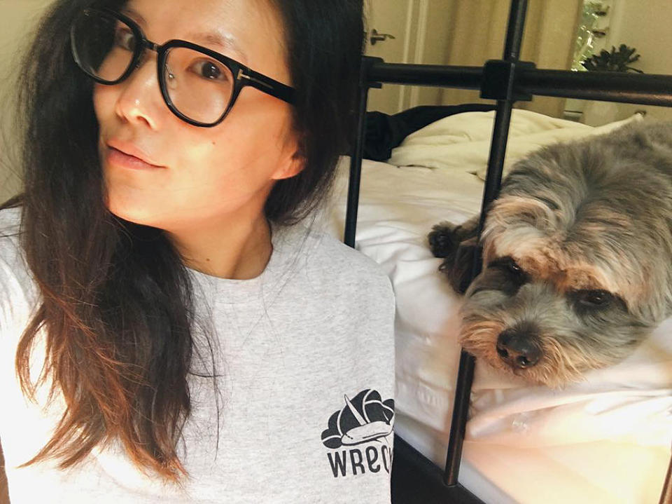 <p>Good morning @yahootv!!! Now begins my takeover. Hoping it goes smoothly. Got my #Wrecked shirt on so naturally I had to make my pup @jbearthedog take a selfie with me. He hasn’t had his coffee yet. — @allymaki </p>