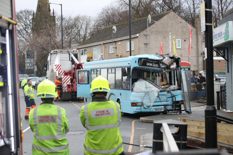 Damage: There were said to be 20 pupils on the bus when it crashed. (PA)