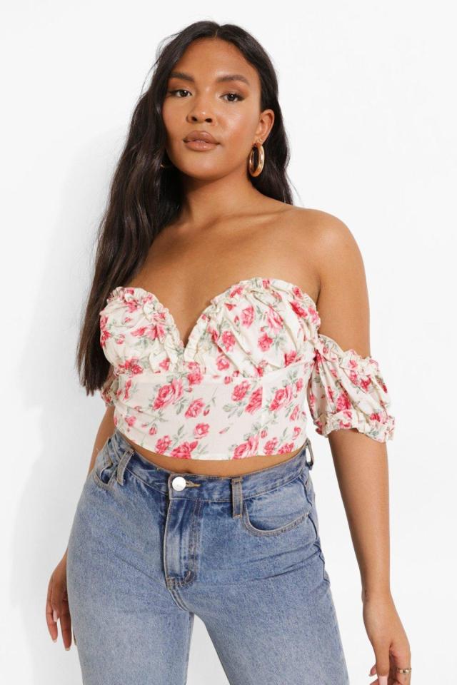 Long Sleeve Sweetheart Cinch Bust Floral Top – ASTR The Label