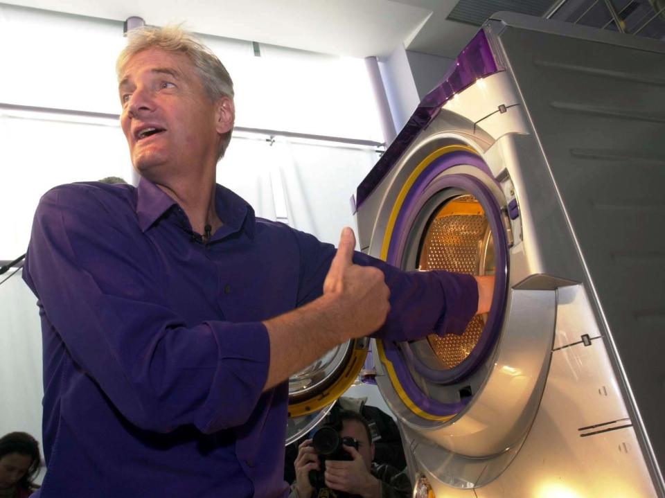 Inventor James Dyson with his new Dyson Contrarotator washing machine which he launched at his Wiltshire headquarters.