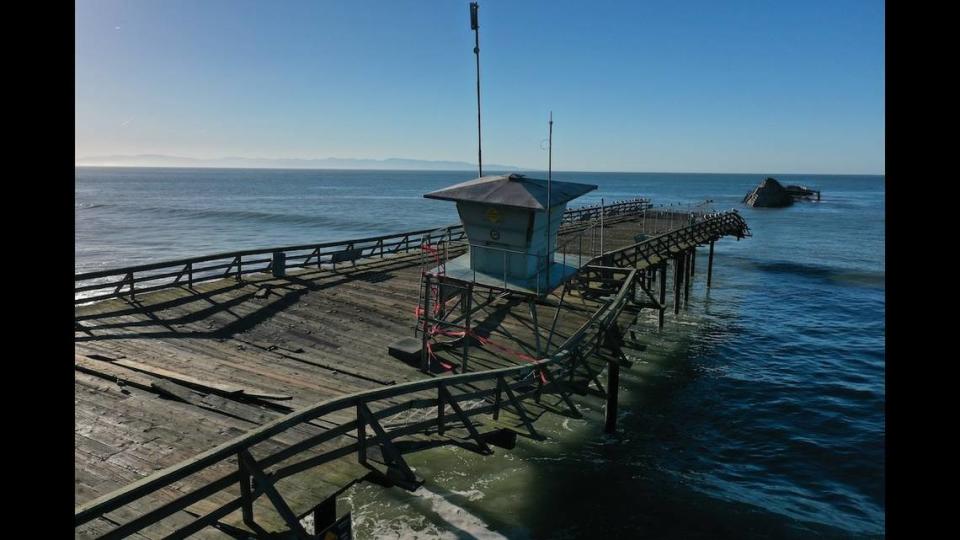 “Recent storms destroyed over half of the pier and severely damaged the remaining structure” at Seacliff State Beach, California State Parks said.