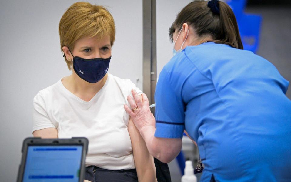 Scotland's First Minister and leader of the Scottish National Party (SNP) Nicola Sturgeon received her first dose of the AstraZeneca/Oxford Covid-19 vaccine on April 15 -  JANE BARLOW / AFP
