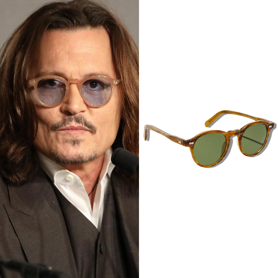 Johnny Depp next to a pair of sunglasses that look similar to the ones he was wearing at Cannes Film Festival