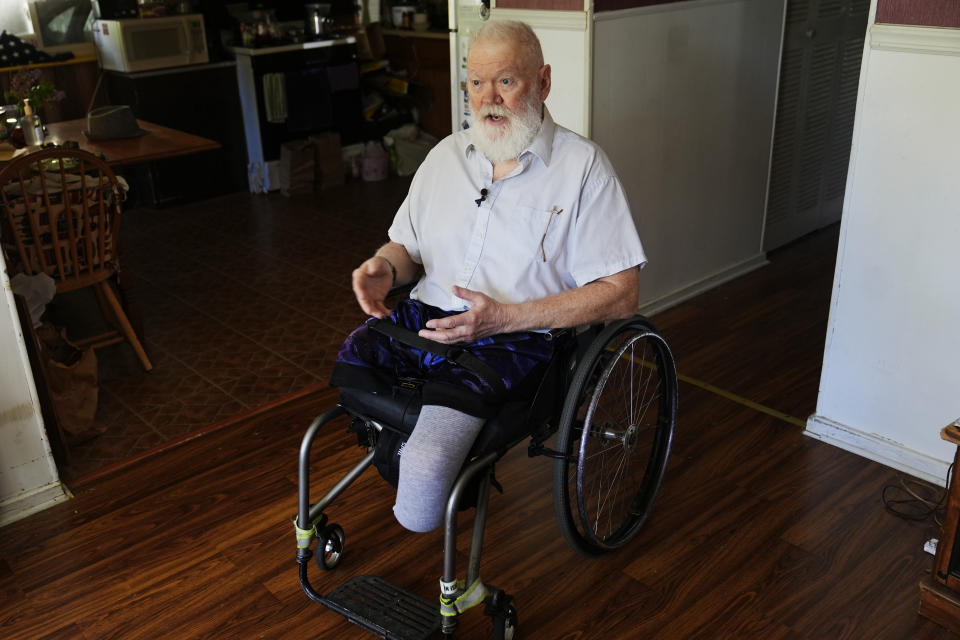 Dean Kahler, who was shot and paralyzed at Kent State University on May 4, 1970, is pictured during an interview in his home Thursday, May 2, 2024, in Plain Township, Ohio. (AP Photo/Sue Ogrocki)