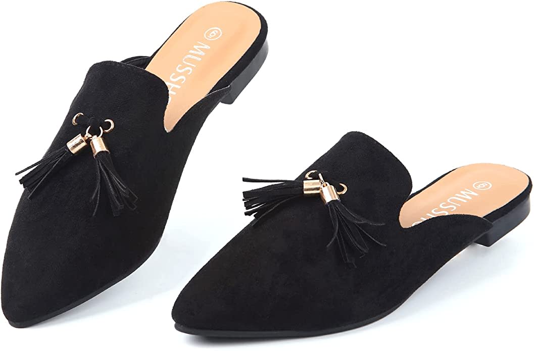 Black mules with tassels