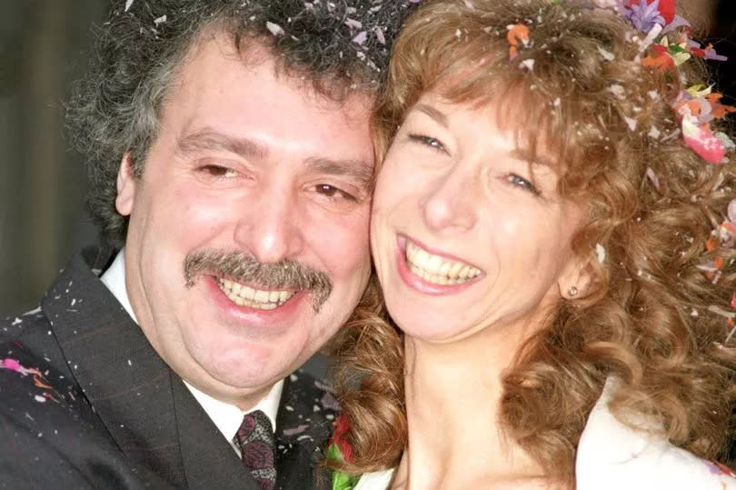 Helen Worth on her wedding day to Thomas the Tank Engine narrator Michael Angelis