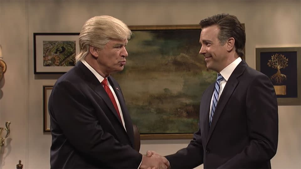 Jason Sudeikis also dropped in on the skit and played the role of Mitt Romney. Photo: SNL/YouTube