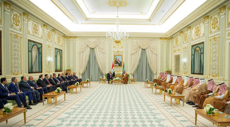 Saudi Arabia's Crown Prince Mohammed bin Salman meets with Iraq's Prime Minister Adel Abdul Mahdi in Riyadh, Saudi Arabia April 17, 2019. Picture taken April 17, 2019. Bandar Algaloud/Courtesy of Saudi Royal Court/Handout via REUTERS