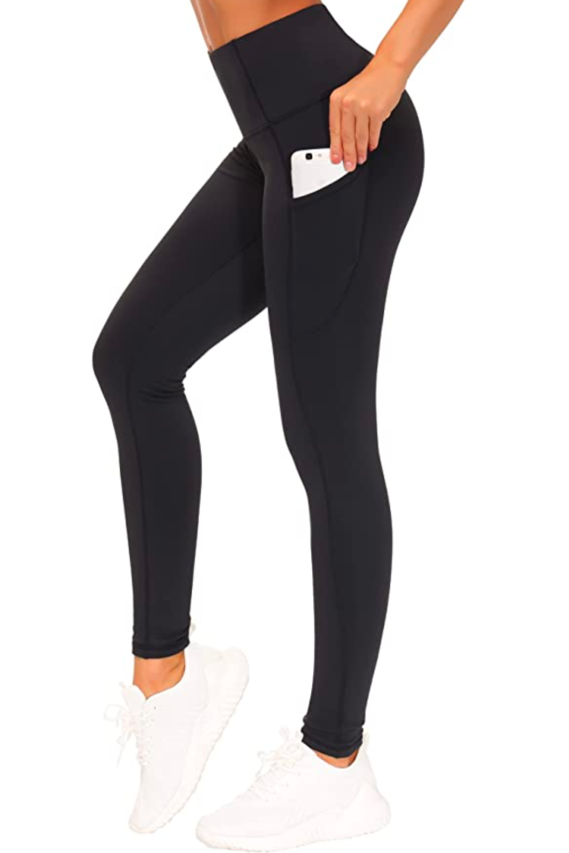 90 Degree By Reflex High Waist Fleece Lined Leggings with Side Pocket -  Yoga Pants - Black with Pocket - XS