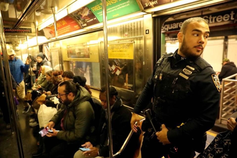 NYPD officials attributed the decline on the 1,000 additional officers that have flooded the system daily since February to carry out 12-hour patrols in a bid to boost coverage underground. G.N.Miller/NYPost