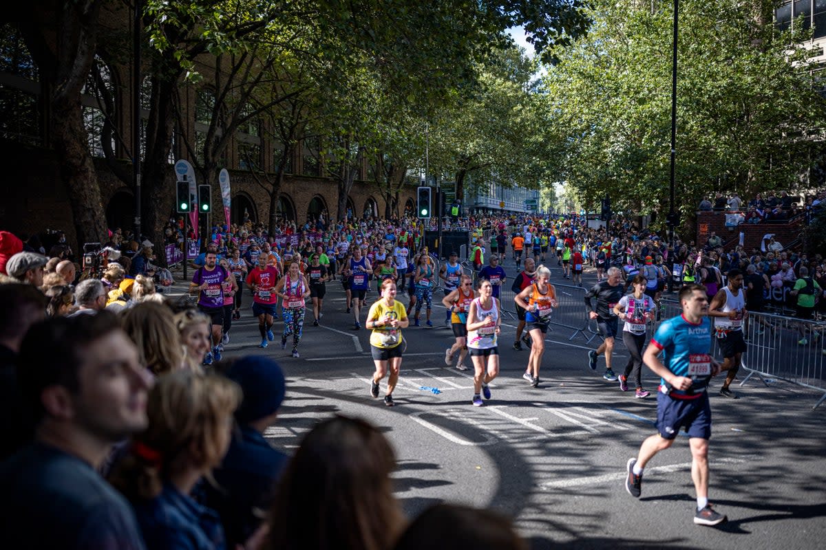 Runners on The Highway as they take part in the London Marathon at Tower Bridge (Getty Images)