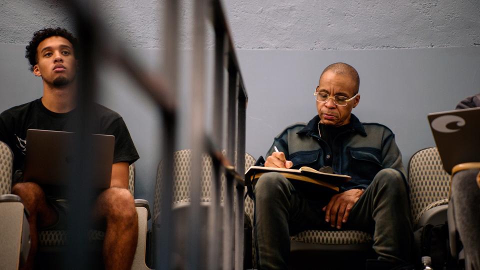 Fox Sports broadcaster Gus Johnson in a scene from the one-hour documentary "Back to School with Gus Johnson," which follows his year at Harvard University.