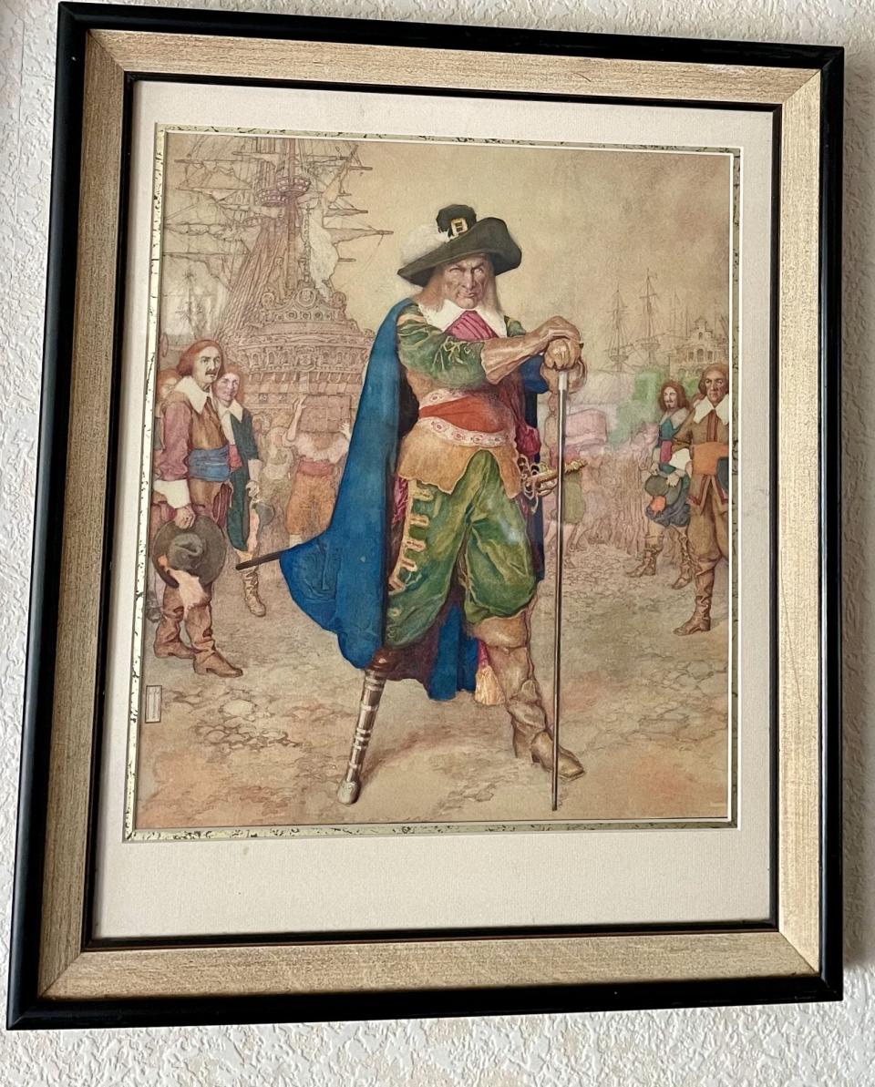 A sketch of by Franklin T. Wood of a pirate displayed in the Rutland Historical Society.