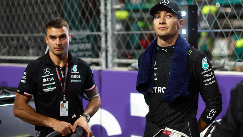 New Mercedes driver George Russell has questioned if the team must reconsider the design of their 2022 car. (Photo by Lars Baron/Getty Images)