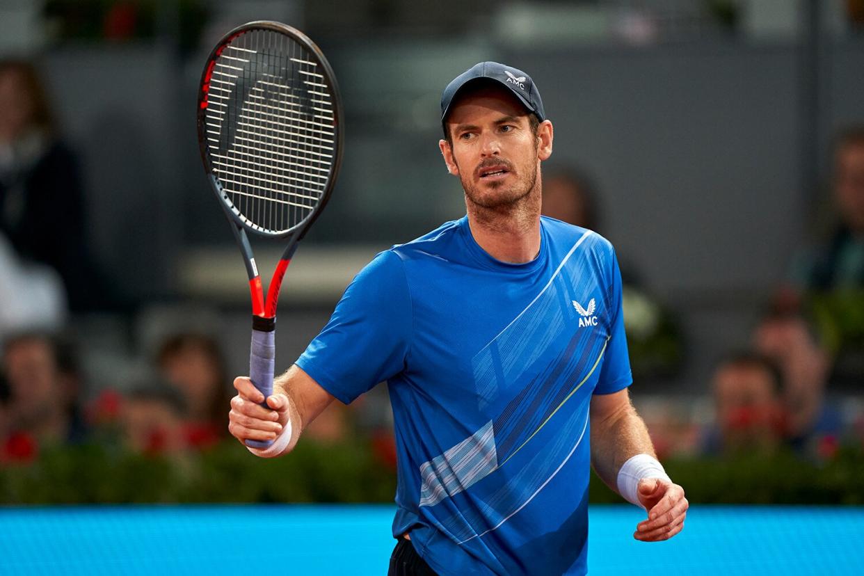 Andy Murray of Great Britain looks on in his match against Dominic Thiem of Austria during their Men's Singles match on Day Five of the Mutua Madrid Open at La Caja Magica on May 02, 2022 in Madrid, Spain.