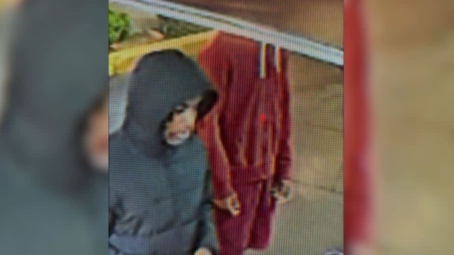 Two male suspects seen on security camera about to rob the Los Bros Tacos Truck in Long Beach on May 2, 2024. (Los Bros Tacos)