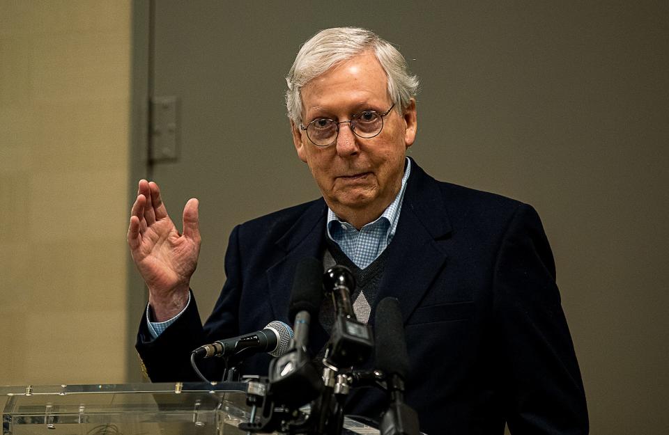 Sen. Mitch McConnell, shown in January 2022, was vocally critical after shooting suspect Quintez Brown was allowed to be released on bail that February. Brown was taken into federal custody that April.
