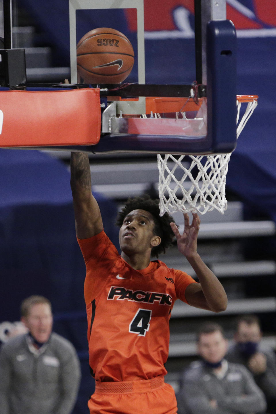 Pacific guard Daniss Jenkins shoots during the first half of the team's NCAA college basketball game against Gonzaga in Spokane, Wash., Saturday, Jan. 23, 2021. (AP Photo/Young Kwak)