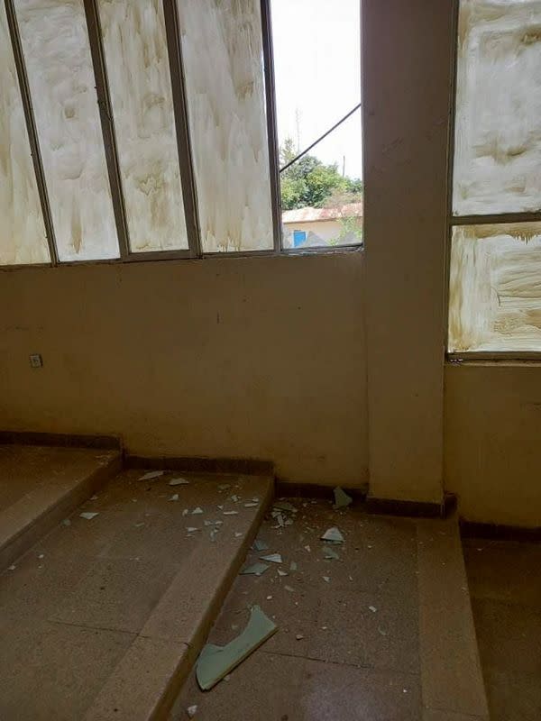 Broken window is seen after an air strike, at the Mekelle general hospital in Mekelle