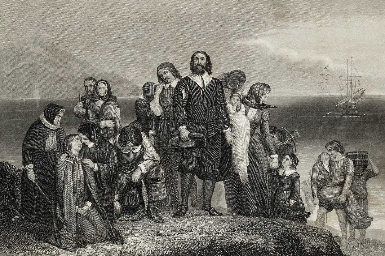 The first landing of the Pilgrims, 1620. Getty Images/Bettmann