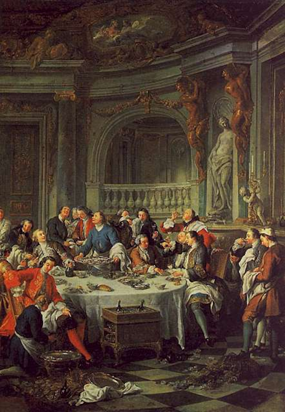 Jean François de Troy’s 1735 painting Le Déjeuner d'Huîtres (The Oyster Luncheon) is the first known depiction of champagne in painting. Wikimedia, <a href="http://creativecommons.org/licenses/by/4.0/" rel="nofollow noopener" target="_blank" data-ylk="slk:CC BY;elm:context_link;itc:0;sec:content-canvas" class="link ">CC BY</a>