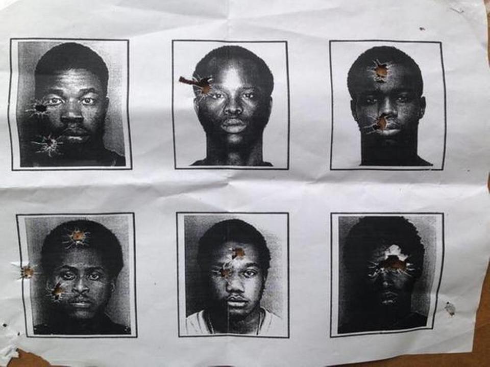 A photo of the lineup North Miami Beach police’s sniper team were using to practice. Emmanuel Jean’s mugshot is on the bottom right corner. Jean believes the photo was from one of his arrests as a juvenile.